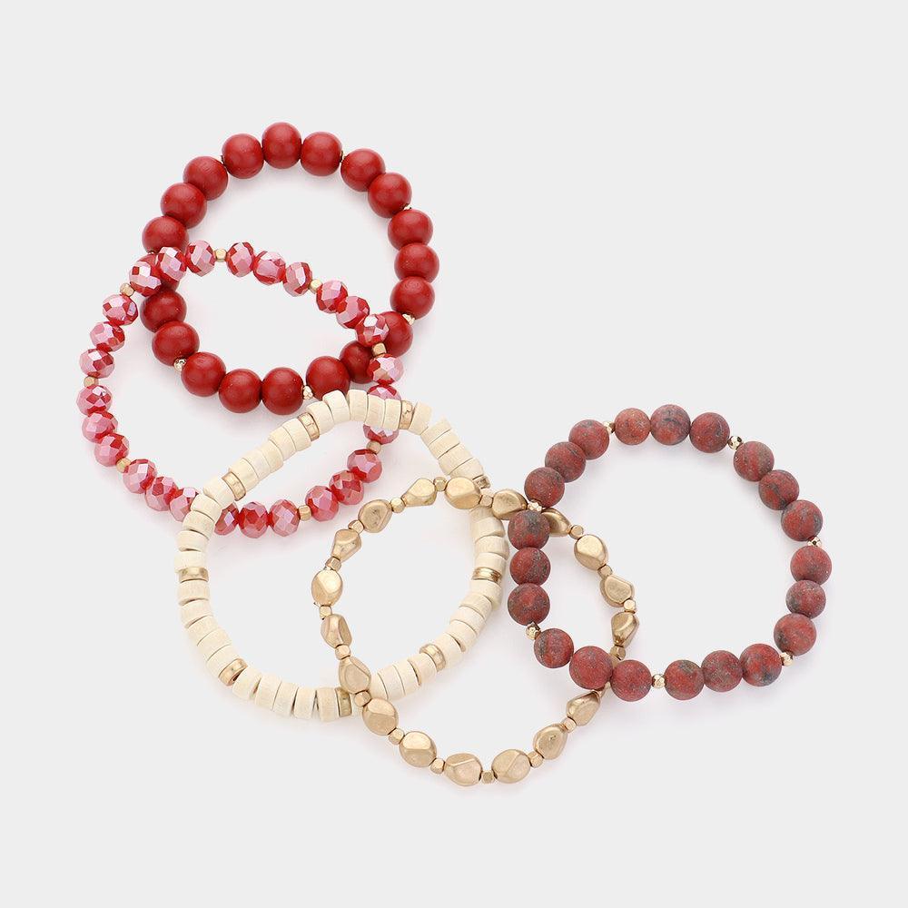 5PCS - Faceted Beads Wood Metal Stone Beaded Multi Layered Bracelets - Jewelry Store by Erik Rayo