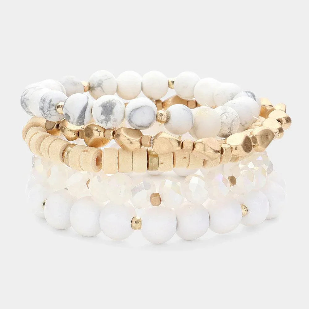 5PCS - Faceted Beads Wood Metal Stone Beaded Multi Layered Bracelets - Jewelry Store by Erik Rayo