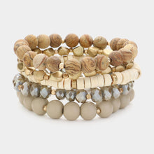 Load image into Gallery viewer, Brown 5PCS - Faceted Beads Wood Metal Stone Beaded Multi Layered Bracelets
