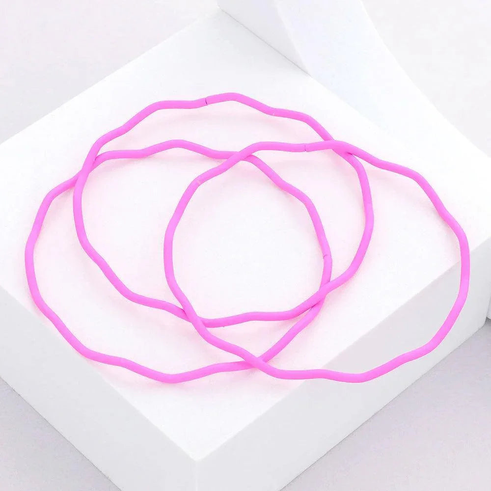 Fuchsia 3PCS - Zigzag Chevron Wavy Bangle Bracelets - Jewelry Store by Erik Rayo