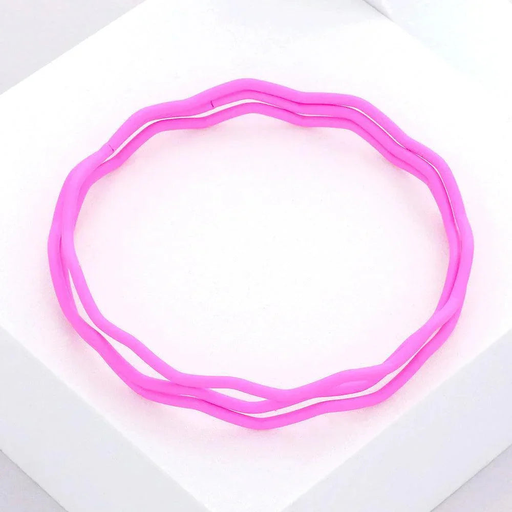 Fuchsia 3PCS - Zigzag Chevron Wavy Bangle Bracelets - Jewelry Store by Erik Rayo