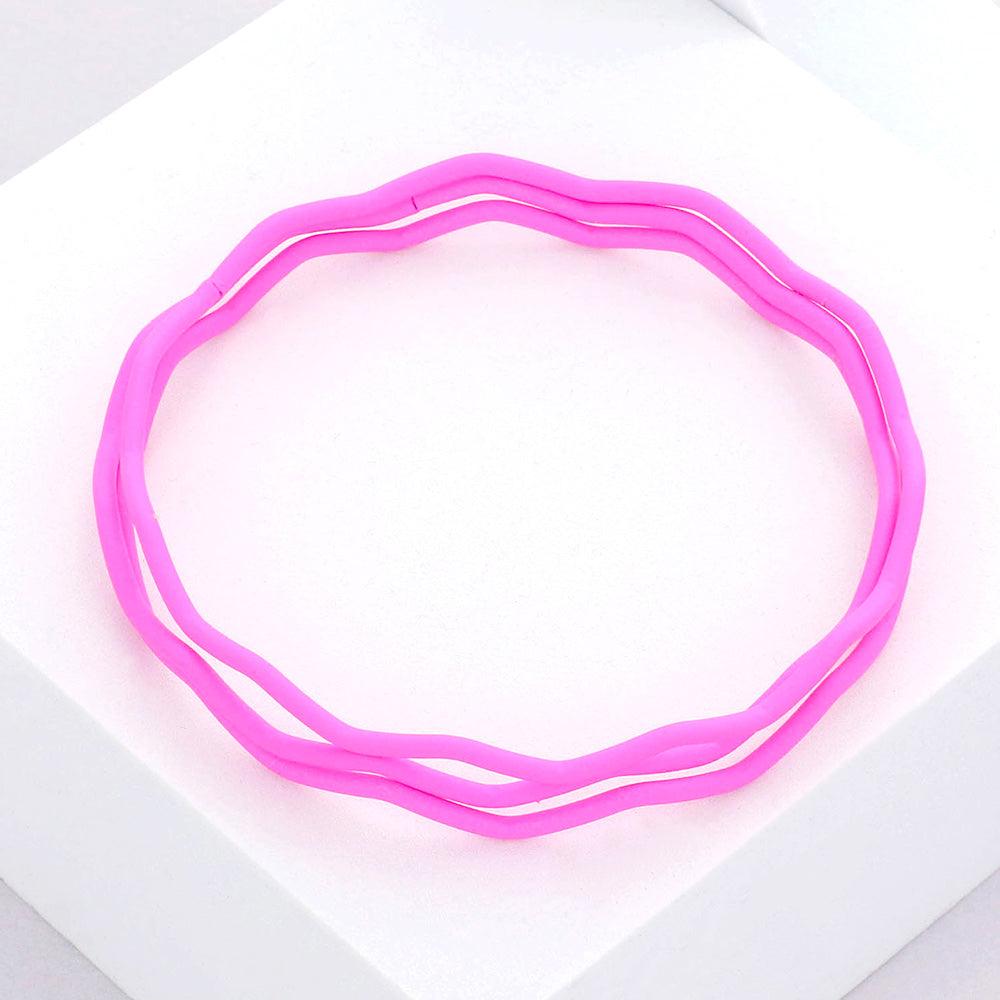 Fuchsia 3PCS - Zigzag Chevron Wavy Bangle Bracelets