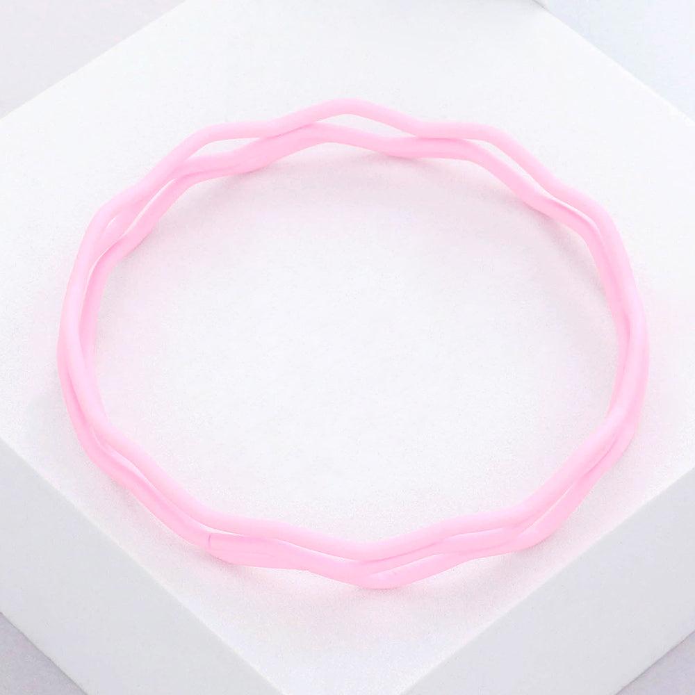 Pink 3PCS - Zigzag Chevron Wavy Bangle Bracelets