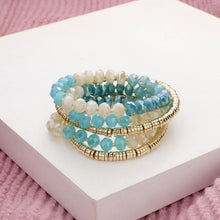 Load image into Gallery viewer, Aqua 5PCS - Faceted Beaded Heishi Beaded Multi Layered Stretch Bracelet
