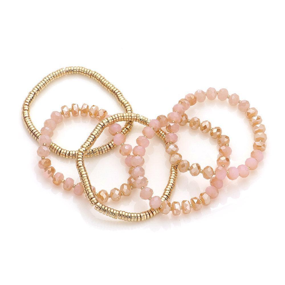 Pink 5PCS - Faceted Beaded Heishi Beaded Multi Layered Stretch Bracelet - Jewelry Store by Erik Rayo