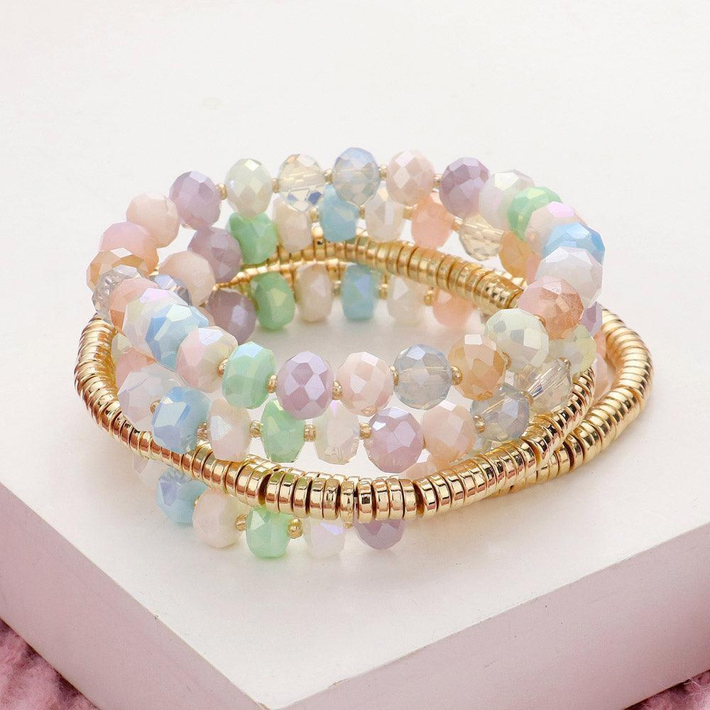 5PCS - Faceted Beaded Heishi Beaded Multi Layered Stretch Bracelet - Jewelry Store by Erik Rayo