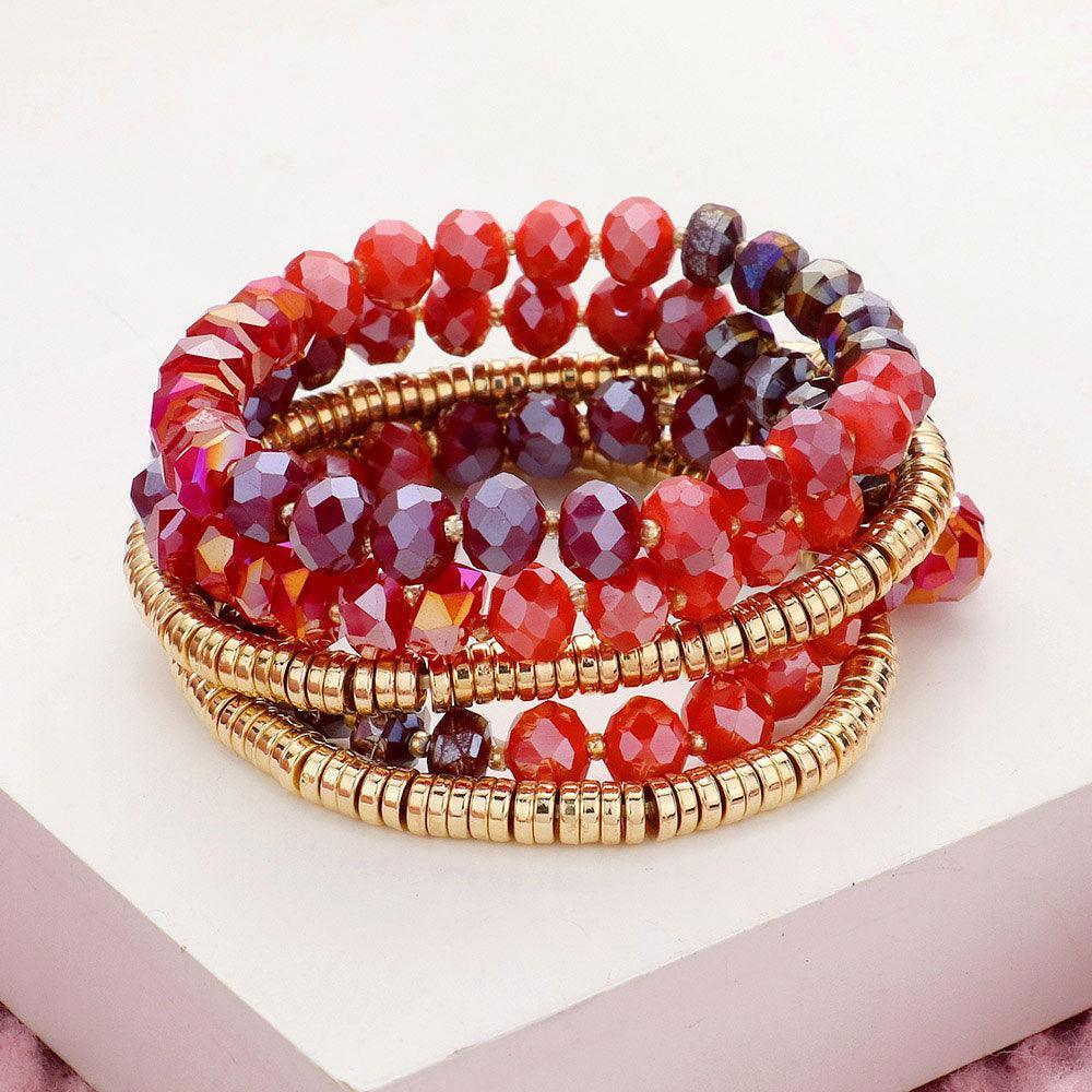 5PCS - Faceted Beaded Heishi Beaded Multi Layered Stretch Bracelet - Jewelry Store by Erik Rayo