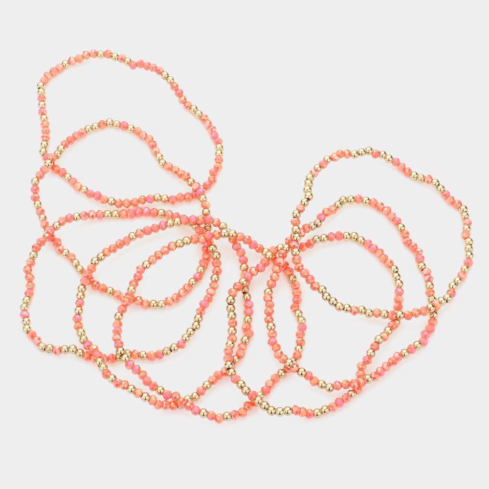 Coral 8PCS - Metal Ball Faceted Beaded Stretch Bracelets - Jewelry Store by Erik Rayo