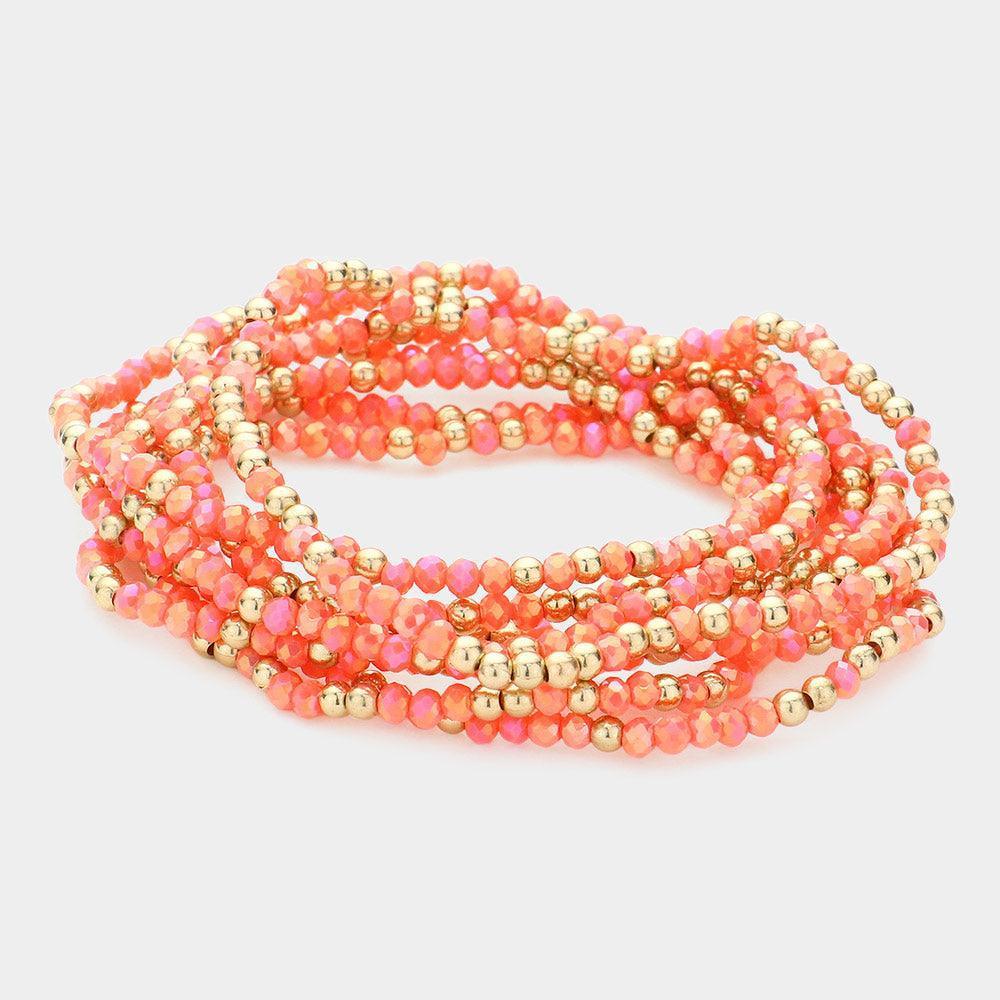 Coral 8PCS - Metal Ball Faceted Beaded Stretch Bracelets - Jewelry Store by Erik Rayo