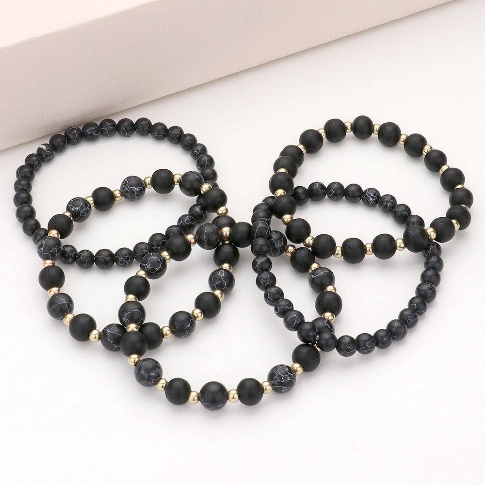 Black 5PCS Natural Stone Wood Ball Stretch Bracelets - Jewelry Store by Erik Rayo