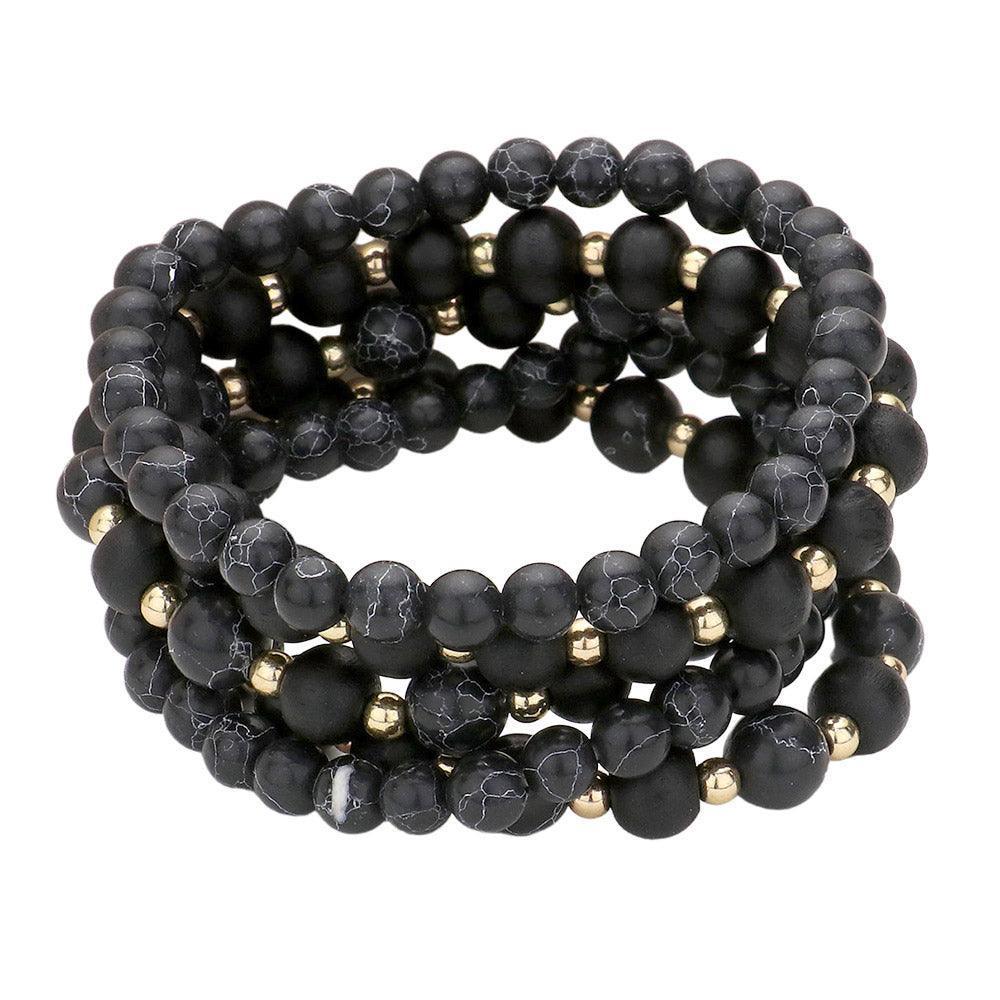 Black 5PCS Natural Stone Wood Ball Stretch Bracelets - Jewelry Store by Erik Rayo