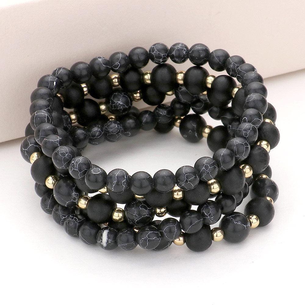 Black 5PCS Natural Stone Wood Ball Stretch Bracelets - Jewelry Store by Erik Rayo