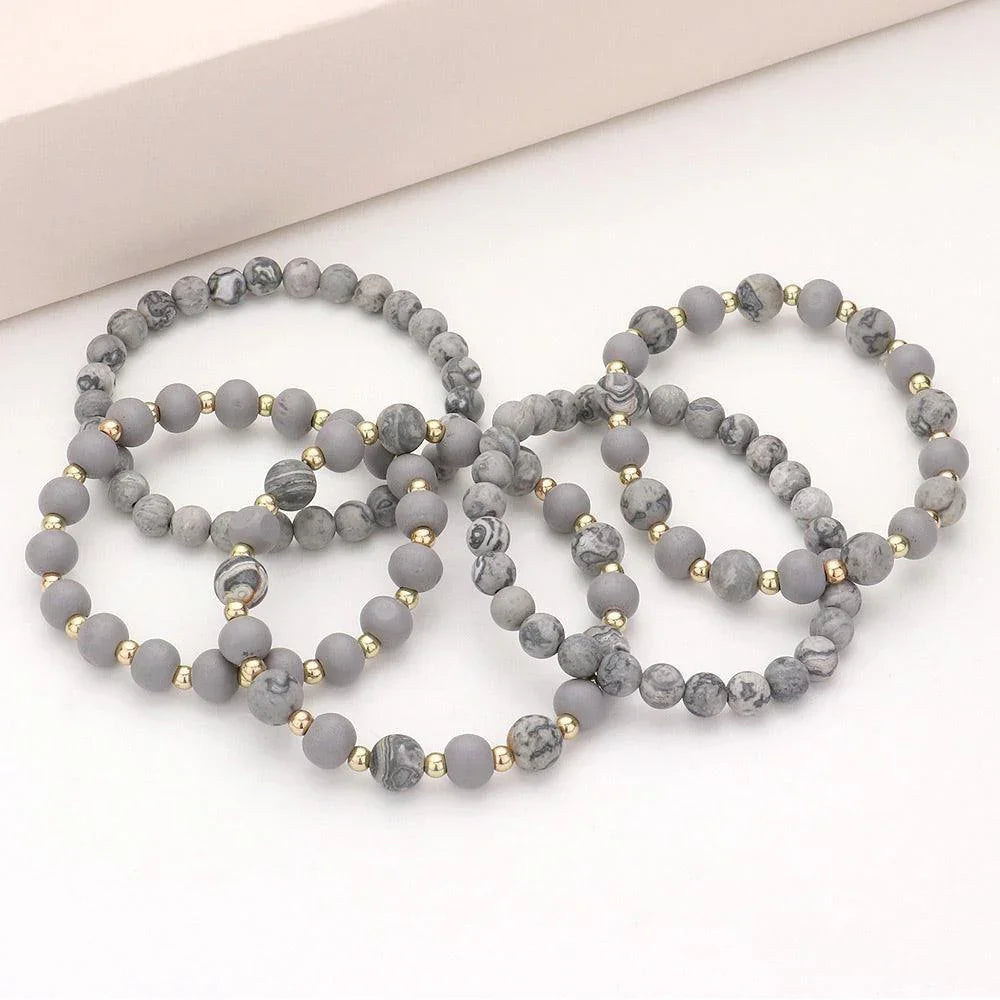 5PCS - Natural Stone Wood Ball Stretch Bracelets - Jewelry Store by Erik Rayo
