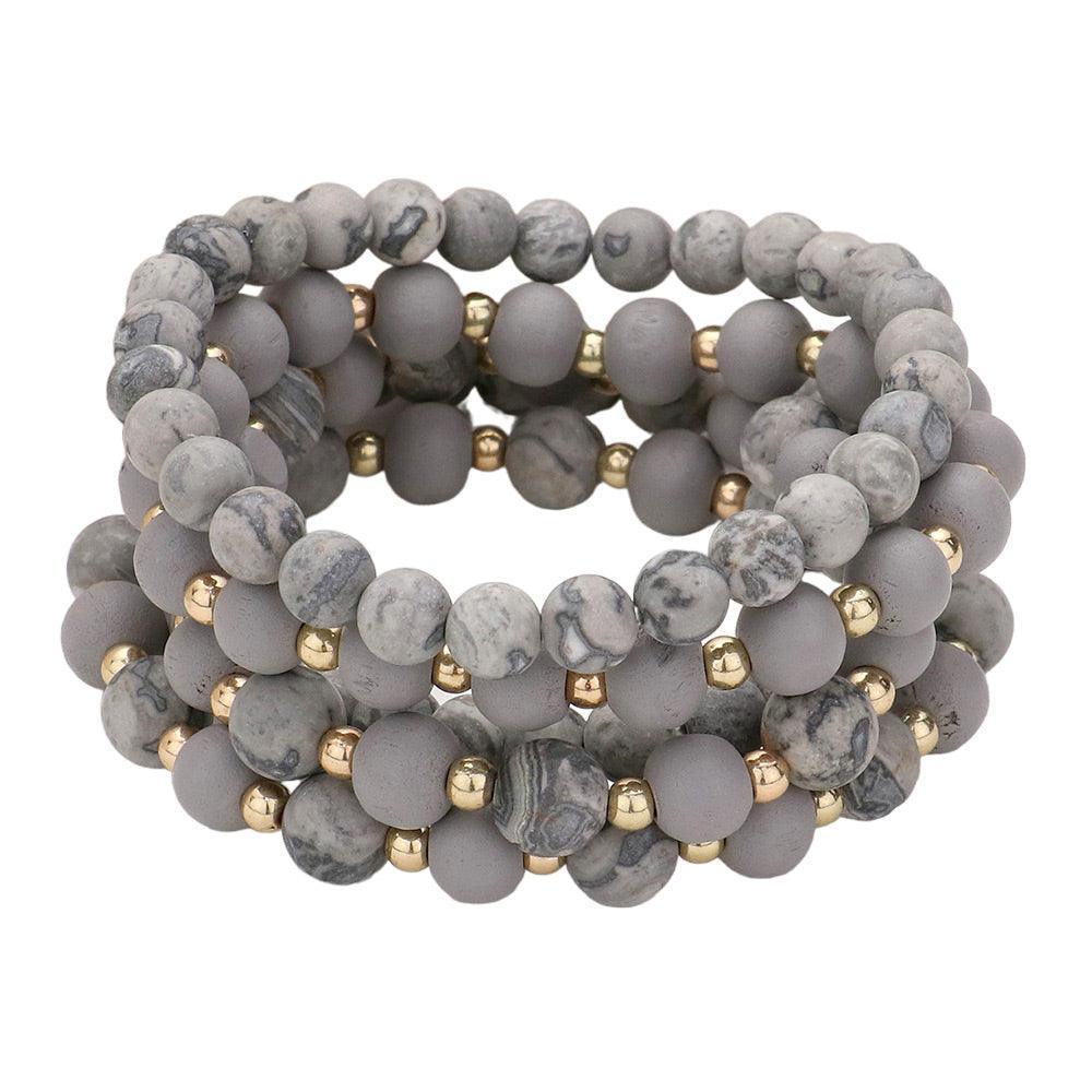 5PCS - Natural Stone Wood Ball Stretch Bracelets - Jewelry Store by Erik Rayo