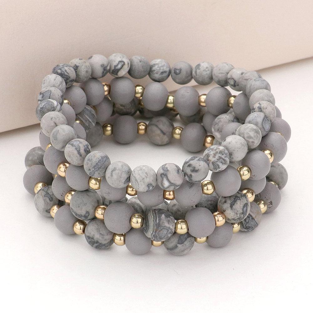 5PCS - Natural Stone Wood Ball Stretch Bracelets - Jewelry Store by Erik Rayo