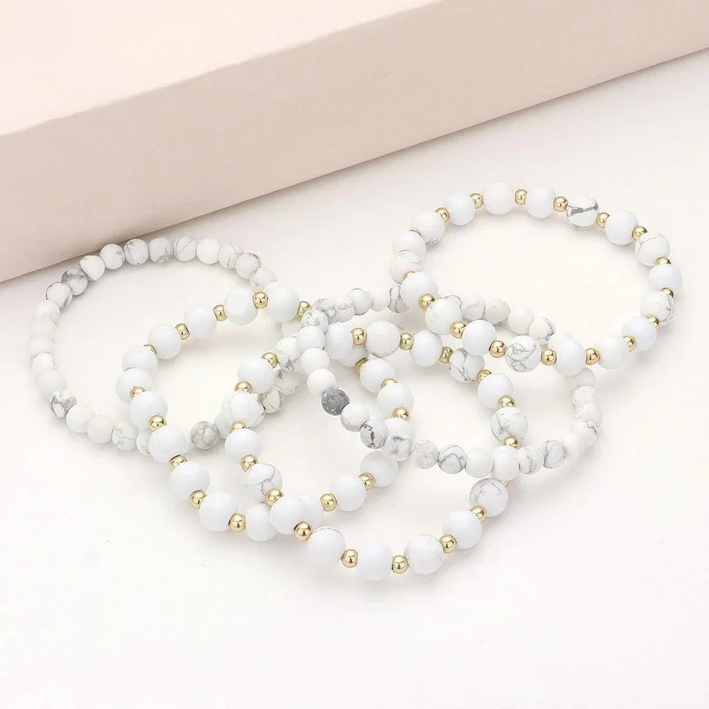 5PCS - Natural Stone Wood Ball Stretch Bracelets - Jewelry Store by Erik Rayo