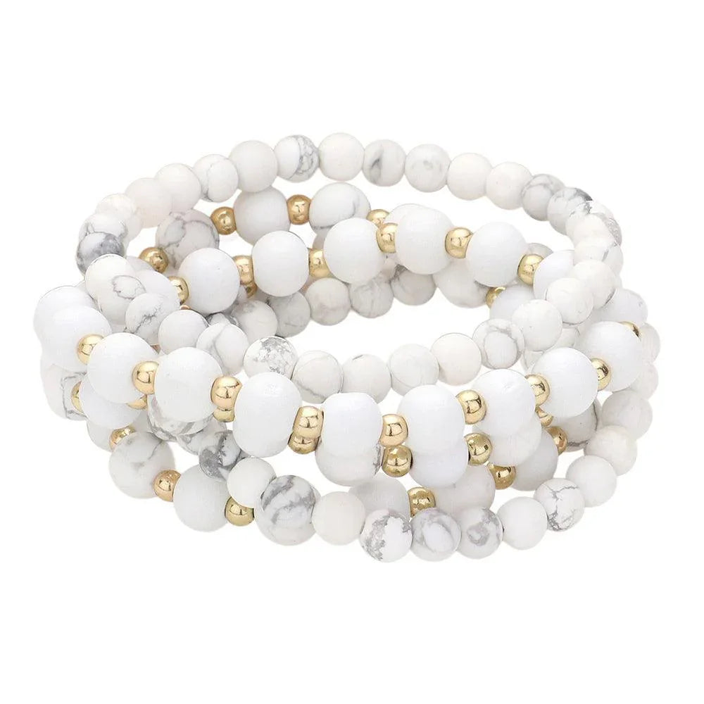 5PCS - Natural Stone Wood Ball Stretch Bracelets - Jewelry Store by Erik Rayo