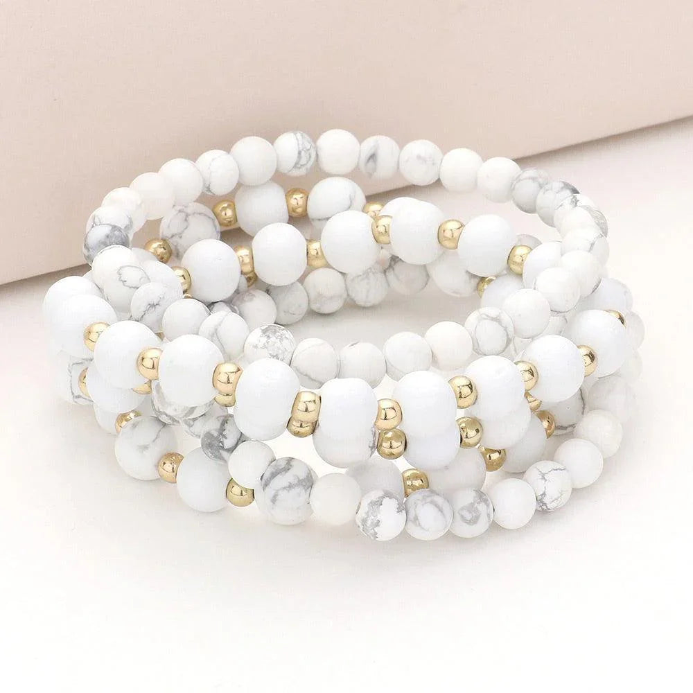 5PCS - Natural Stone Wood Ball Stretch Bracelets - Jewelry Store by Erik Rayo