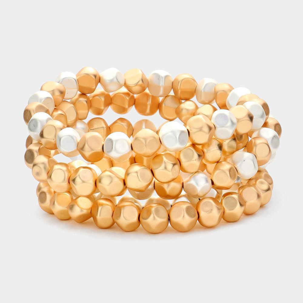 Silver 5PCS Matt Irregular Beaded Stretch Multi Layered Bracelets - Jewelry Store by Erik Rayo