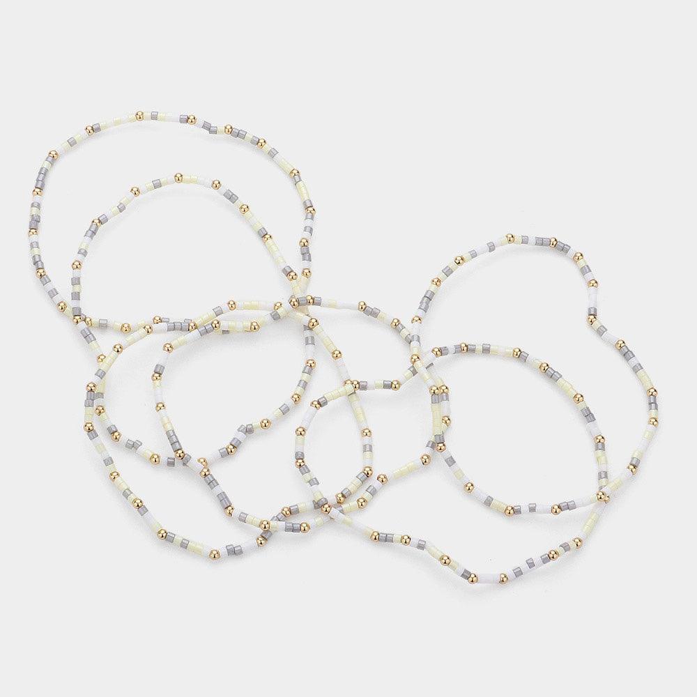 Silver 6PCS Metal Ball Pointed Tube Beaded Stretch Multi Layered Bracelets - Jewelry Store by Erik Rayo
