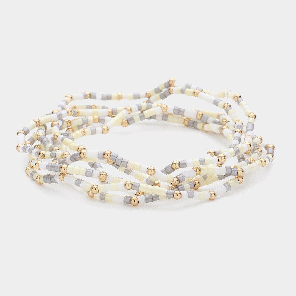 Silver 6PCS Metal Ball Pointed Tube Beaded Stretch Multi Layered Bracelets - Jewelry Store by Erik Rayo