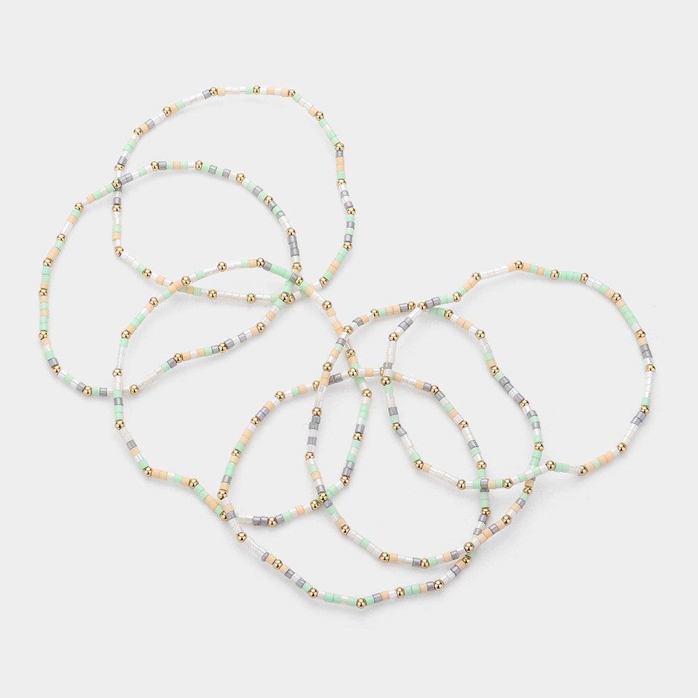 6PCS - Metal Ball Pointed Tube Beaded Stretch Multi Layered Bracelets - Jewelry Store by Erik Rayo