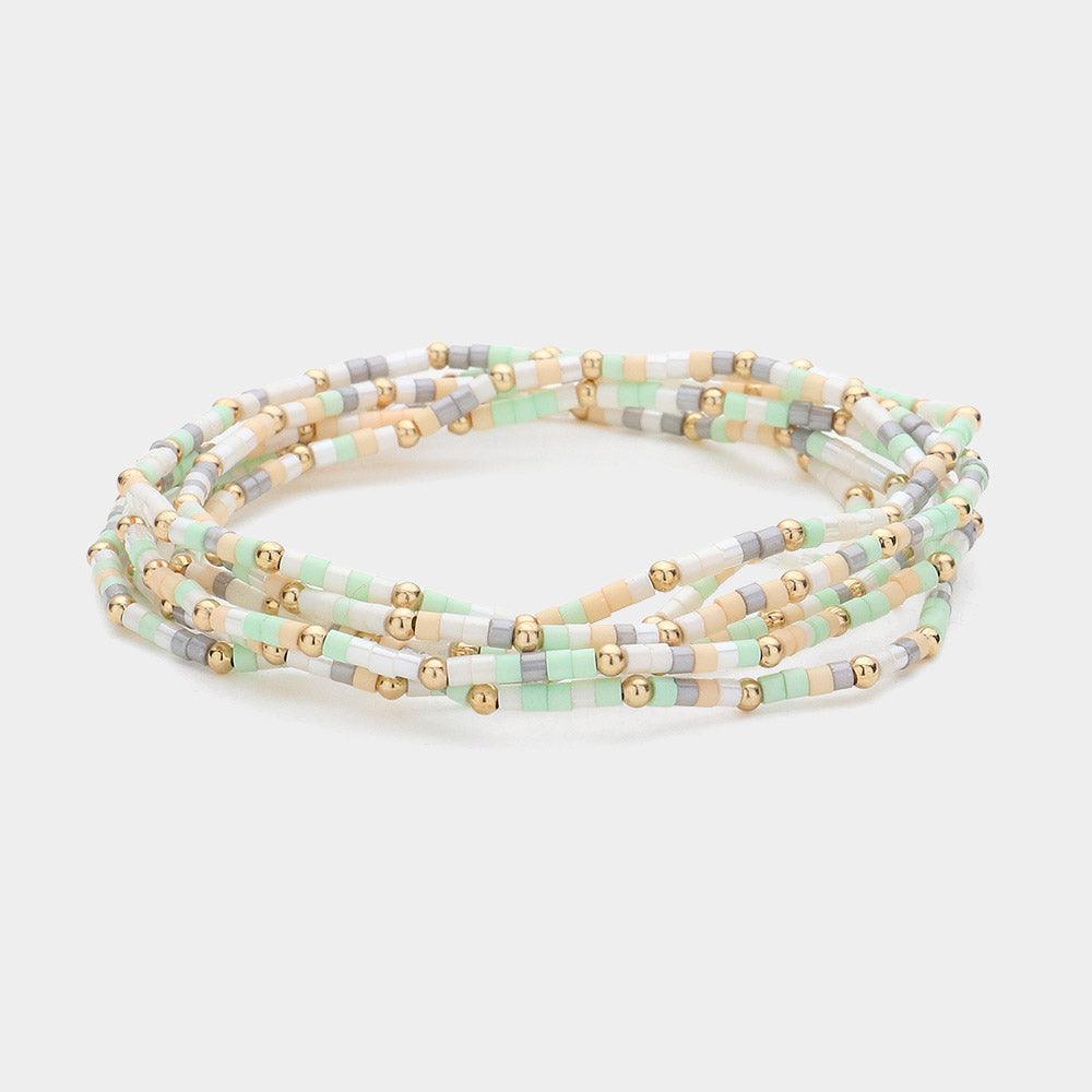 6PCS - Metal Ball Pointed Tube Beaded Stretch Multi Layered Bracelets - Jewelry Store by Erik Rayo
