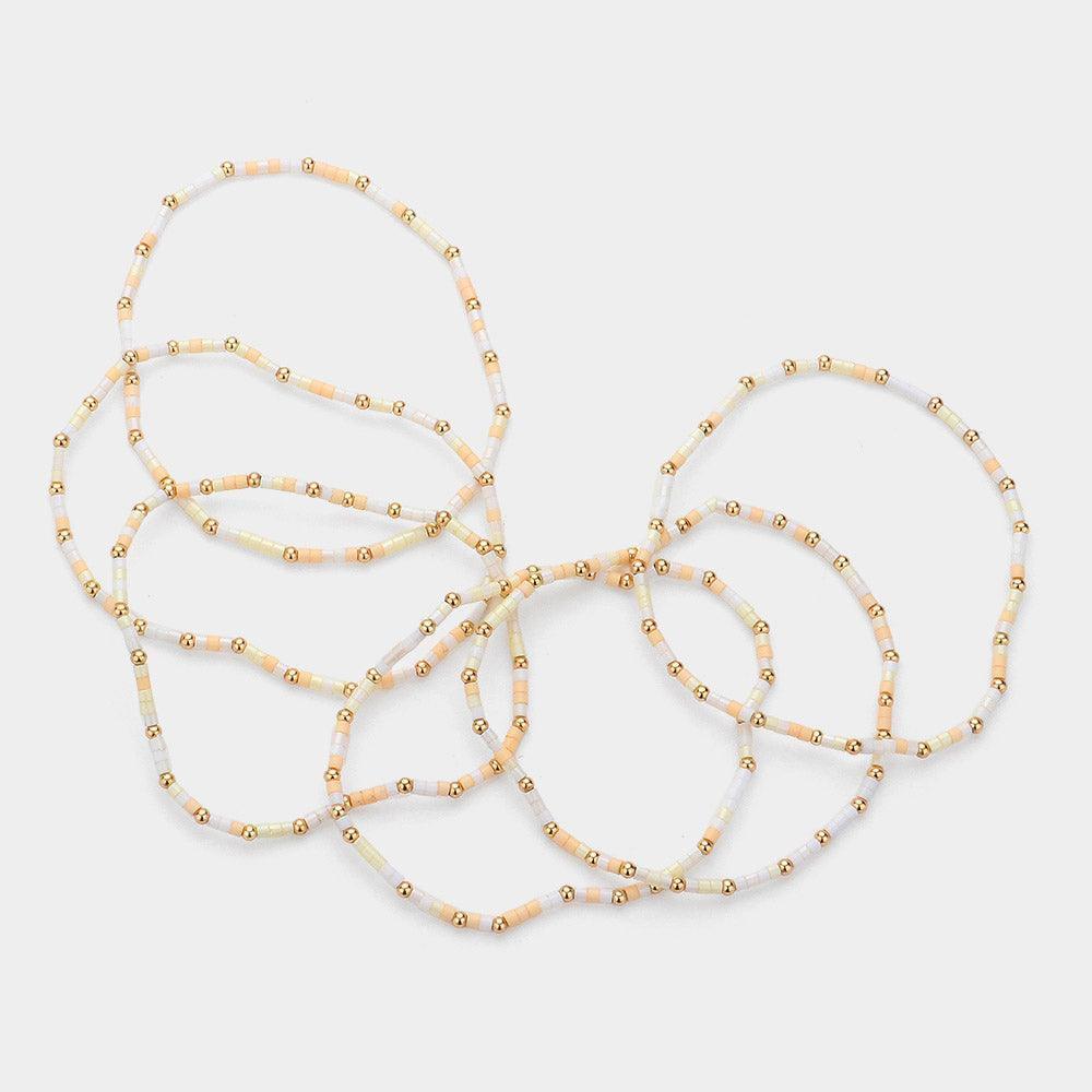 6PCS - Metal Ball Pointed Tube Beaded Stretch Multi Layered Bracelets - Jewelry Store by Erik Rayo