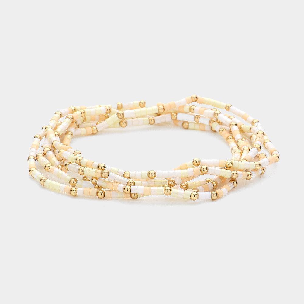6PCS - Metal Ball Pointed Tube Beaded Stretch Multi Layered Bracelets - Jewelry Store by Erik Rayo
