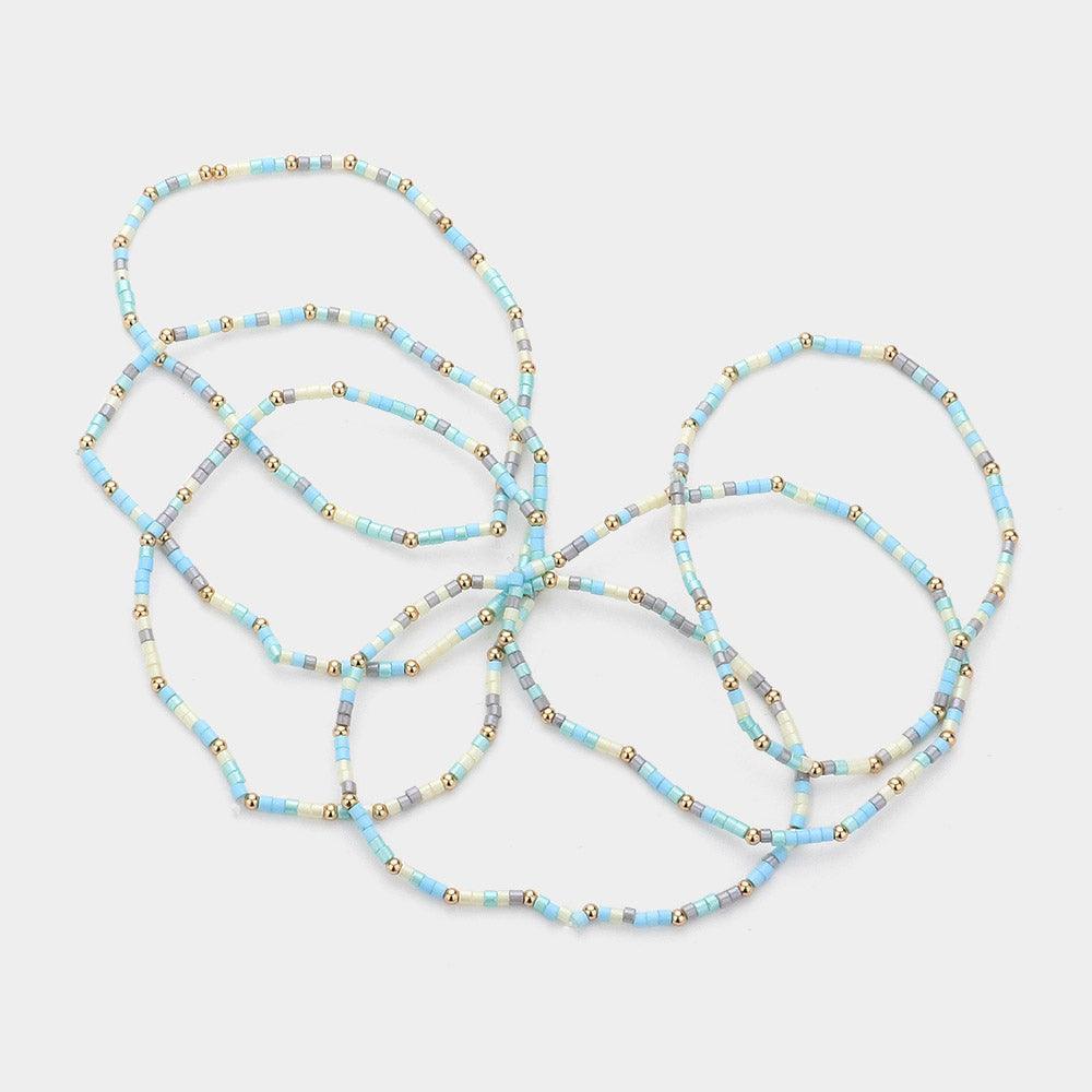 Turquoise 6PCS - Metal Ball Pointed Tube Beaded Stretch Multi Layered Bracelets - Jewelry Store by Erik Rayo