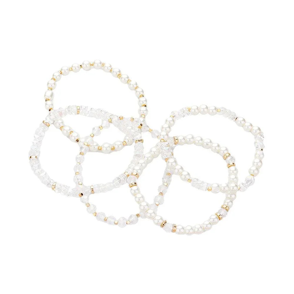 Clear 5PCS - Pearl Faceted Beaded Stretch Multi Layered Bracelets - Jewelry Store by Erik Rayo