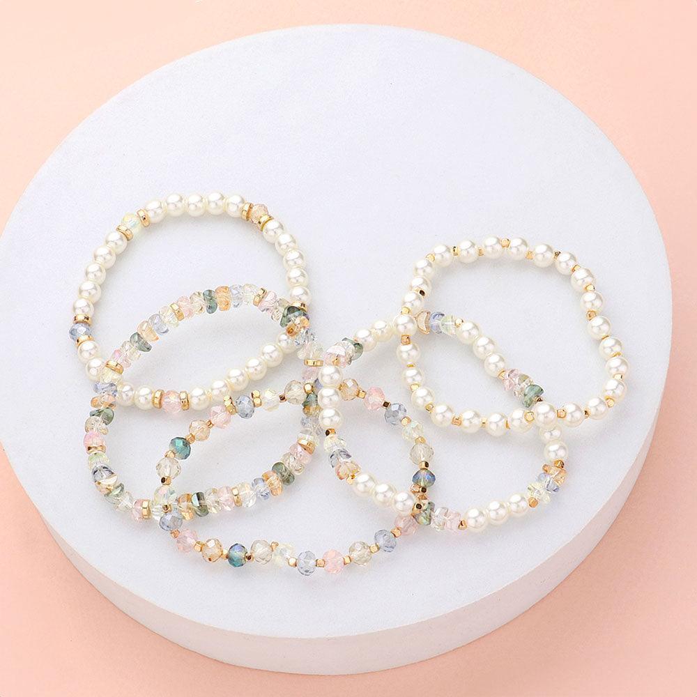 5PCS - Pearl Faceted Beaded Stretch Multi Layered Bracelets - Jewelry Store by Erik Rayo
