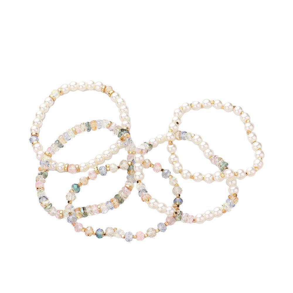 5PCS - Pearl Faceted Beaded Stretch Multi Layered Bracelets - Jewelry Store by Erik Rayo