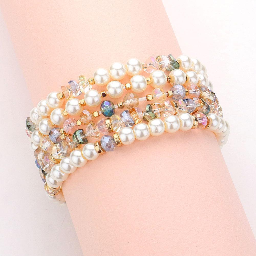 5PCS - Pearl Faceted Beaded Stretch Multi Layered Bracelets - Jewelry Store by Erik Rayo