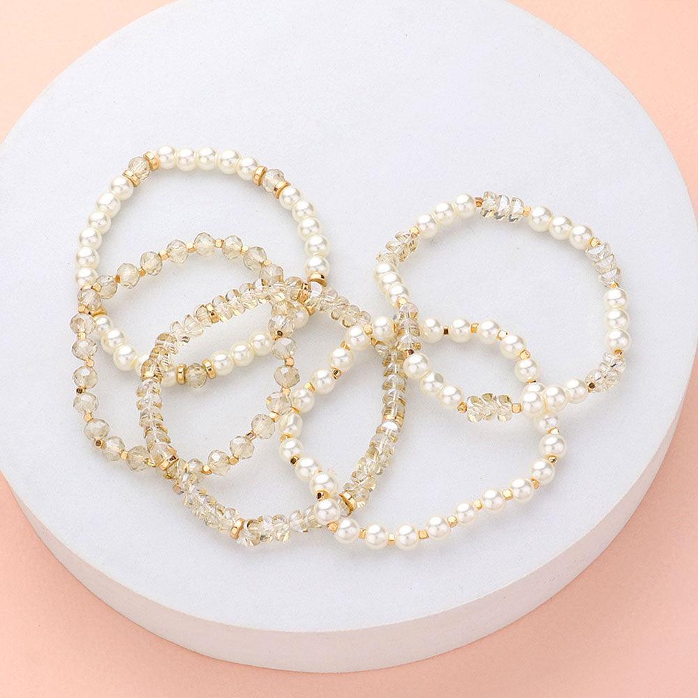 5PCS - Pearl Faceted Beaded Stretch Multi Layered Bracelets - Jewelry Store by Erik Rayo