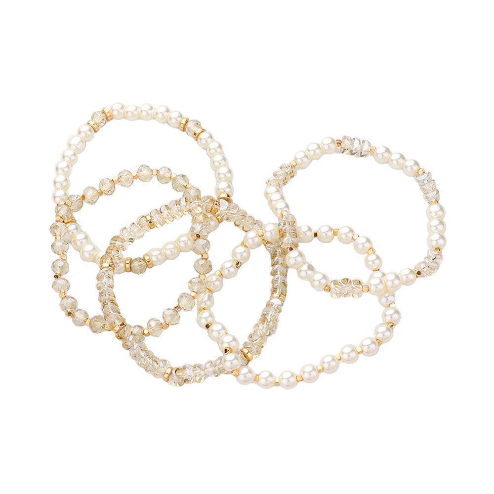5PCS - Pearl Faceted Beaded Stretch Multi Layered Bracelets - Jewelry Store by Erik Rayo