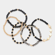 Load image into Gallery viewer, Black 5PCS  Meatal Cross Ball Faceted Beads Natural Stone Beaded Stretch Multi Layered Bracelets
