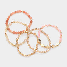 Load image into Gallery viewer, Pink 5PCS - Meatal Cross Ball Faceted Beads Natural Stone Beaded Stretch Multi Layered Bracelets
