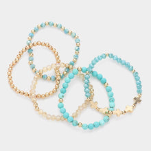 Load image into Gallery viewer, Turquoise 5PCS - Meatal Cross Ball Faceted Beads Natural Stone Beaded Stretch Multi Layered Bracelets
