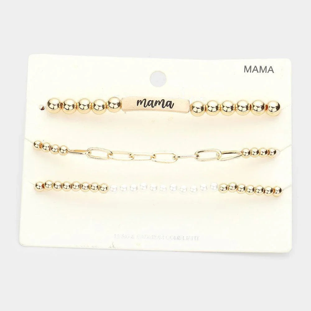 Gold 3PCS mama Charm Message Stretch Bracelets - Jewelry Store by Erik Rayo