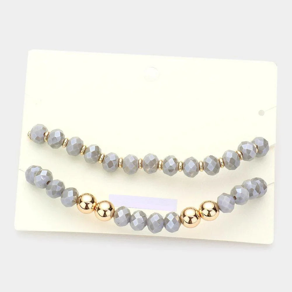 Gray 2PCS LOVE Message Faceted Beaded Stretch Bracelets - Jewelry Store by Erik Rayo