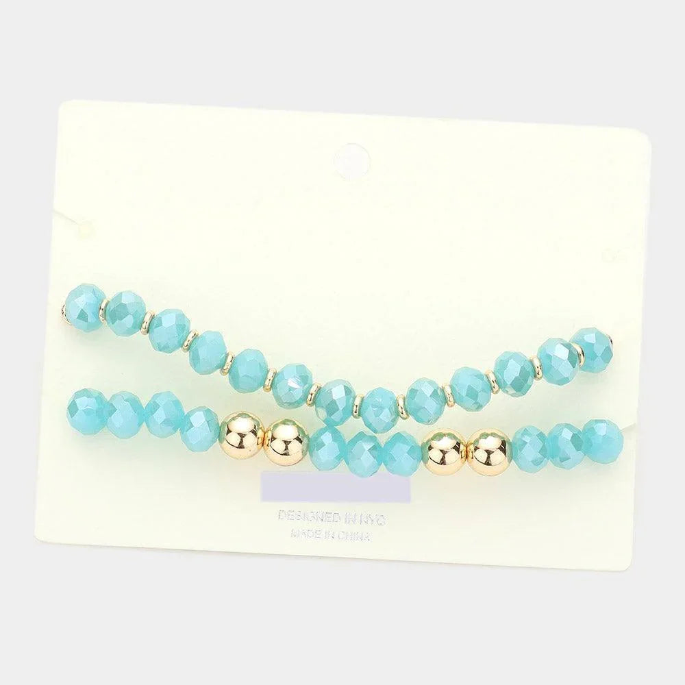 Turquoise 2PCS LOVE Message Faceted Beaded Stretch Bracelets - Jewelry Store by Erik Rayo