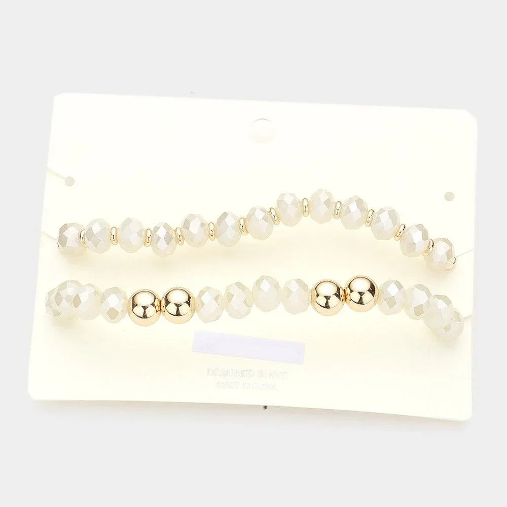 White 2PCS LOVE Message Faceted Beaded Stretch Bracelets - Jewelry Store by Erik Rayo