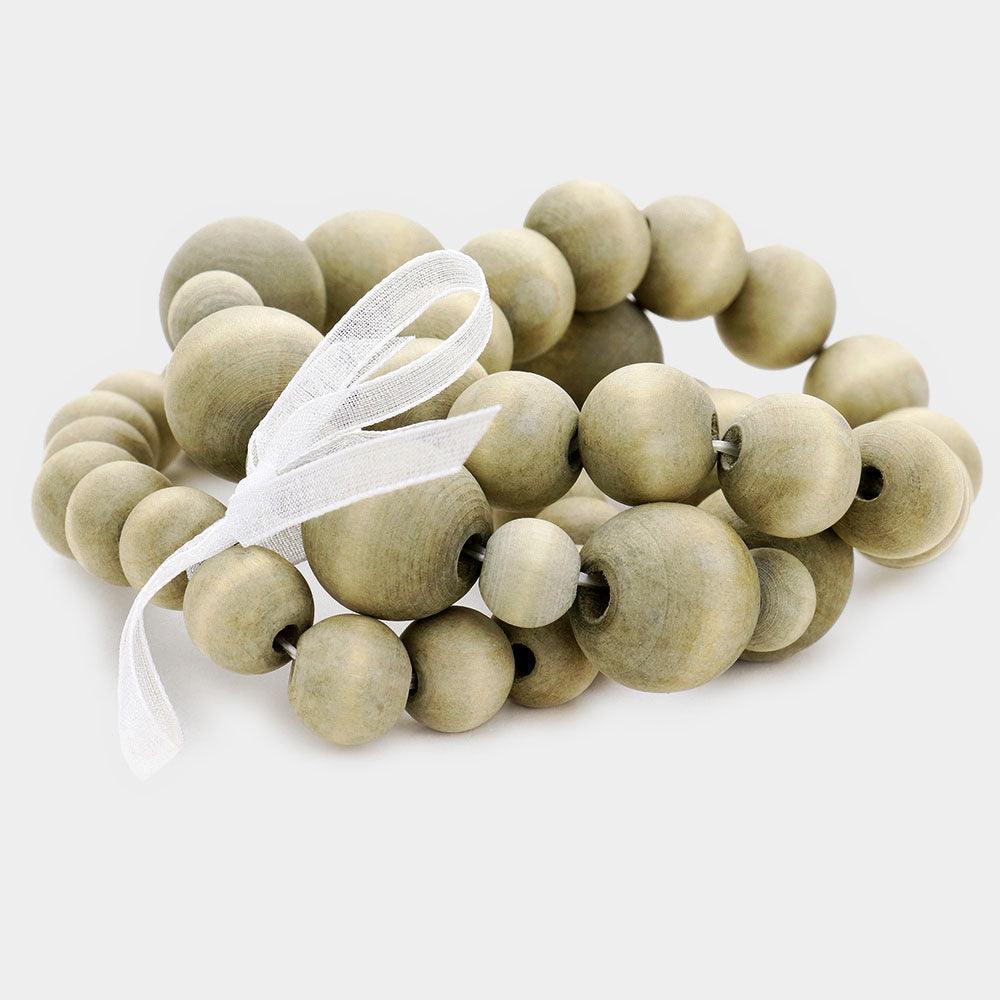 Gray 3PCS Wood Ball Ribbon Stretchable Bracelets - Jewelry Store by Erik Rayo