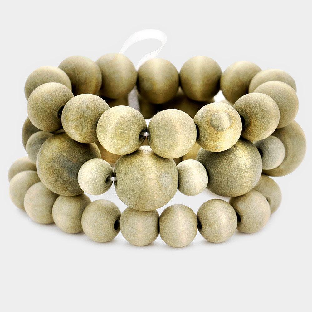 Gray 3PCS Wood Ball Ribbon Stretchable Bracelets - Jewelry Store by Erik Rayo