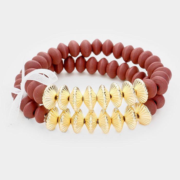 Gold 2PCS Wood Bead Stretchable Bracelets - Jewelry Store by Erik Rayo