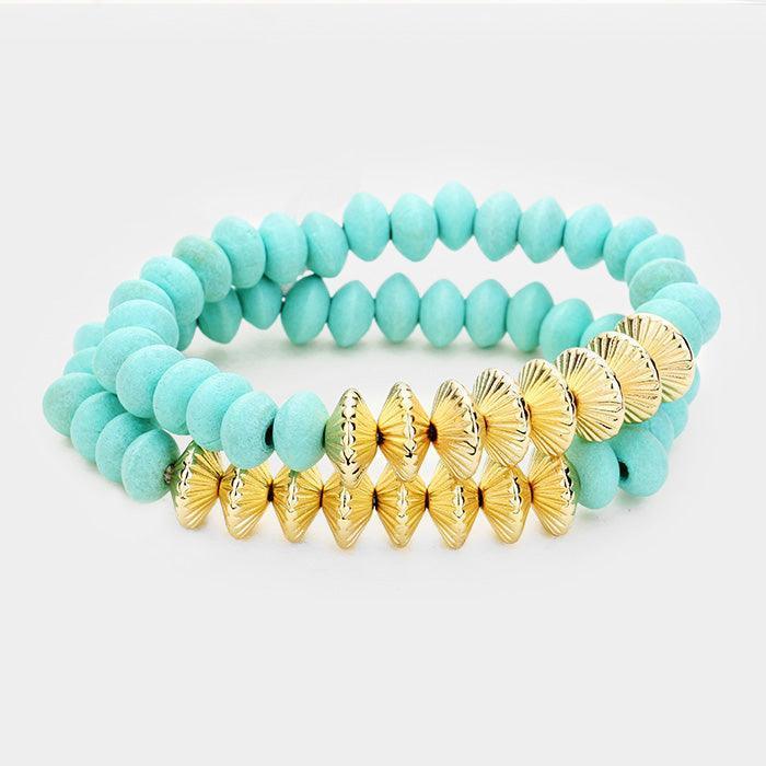 Turquoise 2PCS Wood Bead Stretchable Bracelets - Jewelry Store by Erik Rayo
