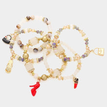 Load image into Gallery viewer, White 5PCS - Tote Bag Flip Flop Stiletto Heel Lipstick Charm Multi Beaded Stretch Bracelets
