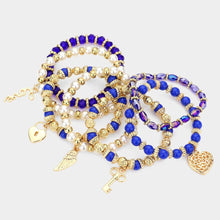 Load image into Gallery viewer, Gold 7PCS  Multi Beaded Dangle Pendant Stretch Layered Bracelets
