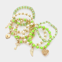 Load image into Gallery viewer, Green 7PCS - Multi Beaded Dangle Pendant Stretch Layered Bracelets
